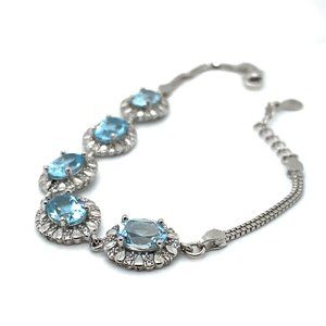 Blue Topaz 6.20ct Platinum Finish Solid 925 Sterling Silver Bracelet